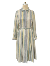 PRINTED SILK PLEATED DRESS WITH GREEN STRIPES