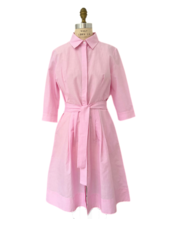 SHIRT DRESS W/ SHORT SLEEVES: STRIPES-PINK