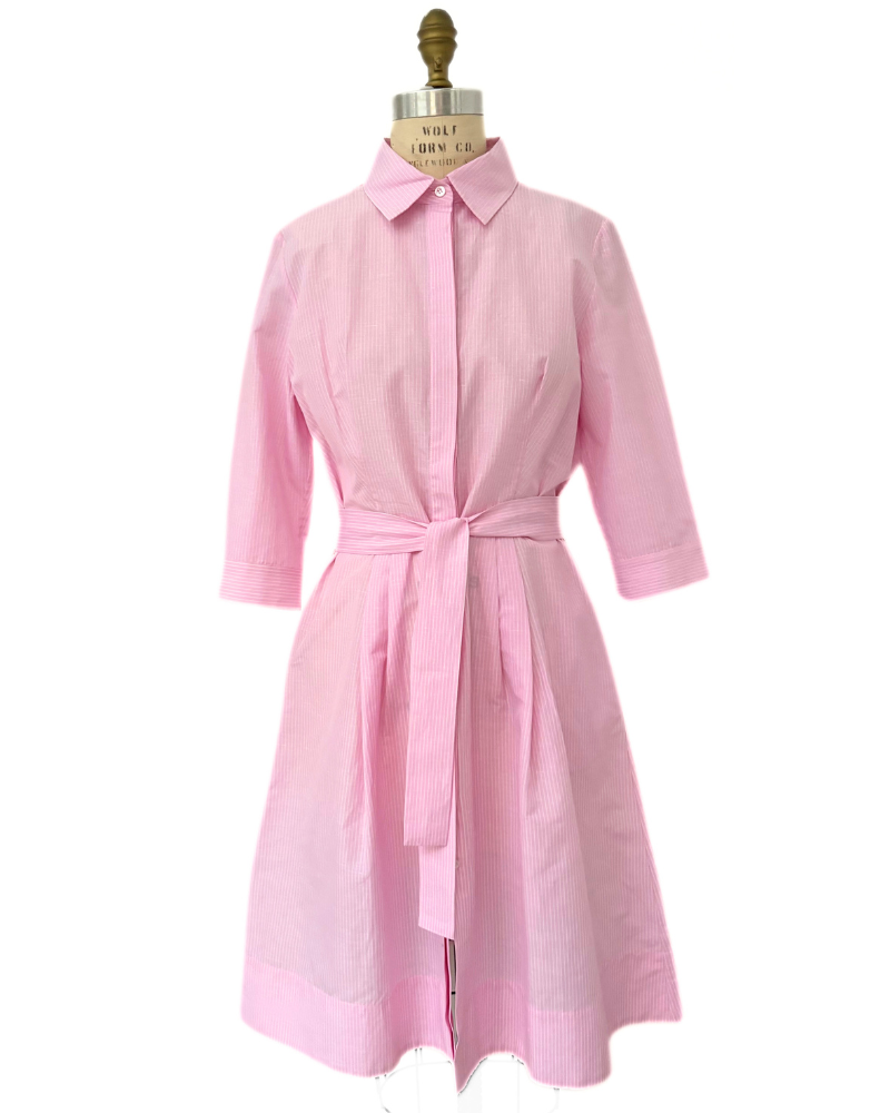 SHIRT DRESS W/ SHORT SLEEVES: STRIPES-PINK