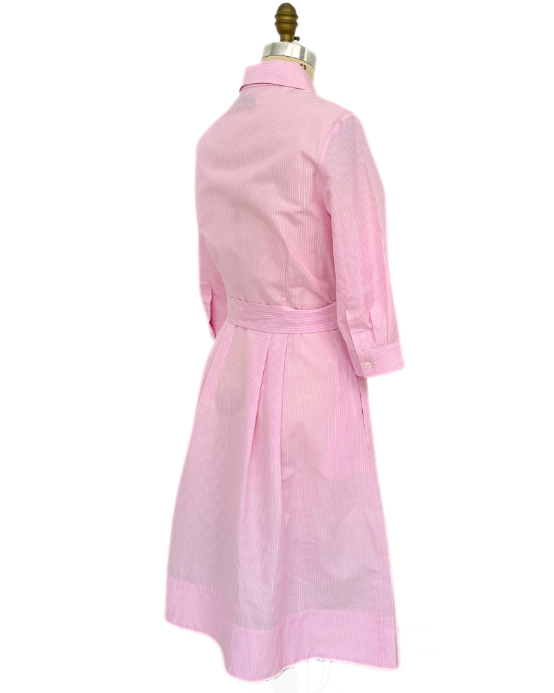 SHIRT DRESS W/ SHORT SLEEVES: STRIPES-PINK
