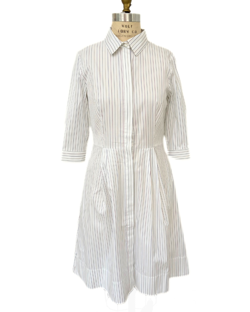 SHIRT DRESS W/ SHORT SLEEVES: MULTICOLOR SMALL STRIPES