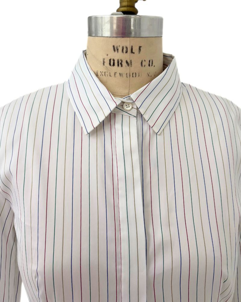 SHIRT DRESS W/ SHORT SLEEVES: MULTICOLOR SMALL STRIPES