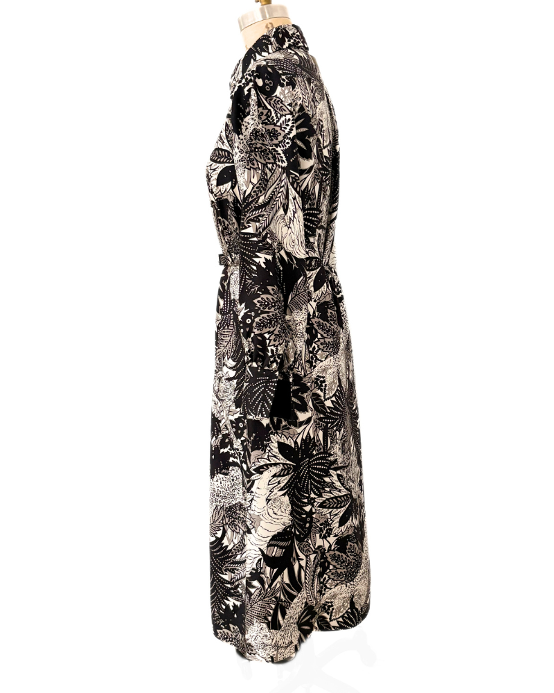 SILK SHIRT DRESS WITH BELT PRINT: AMAZONIA: BLACK