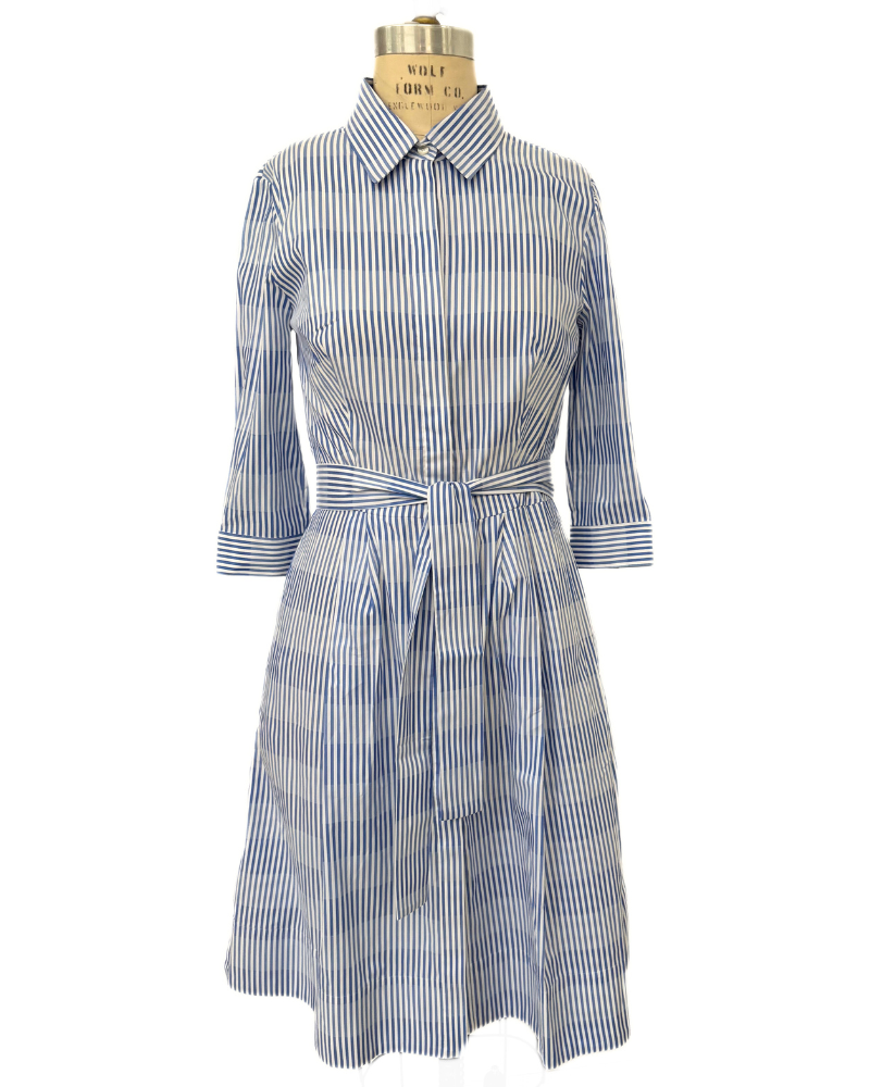 SHIRT DRESS WITH SHORT SLEEVES – STRIPES DOUBLE PLACE BLUE - LIGHT BLUE