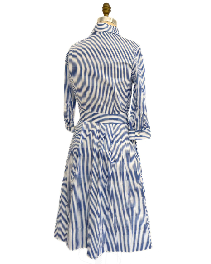 SHIRT DRESS WITH SHORT SLEEVES – STRIPES DOUBLE PLACE BLUE - LIGHT BLUE
