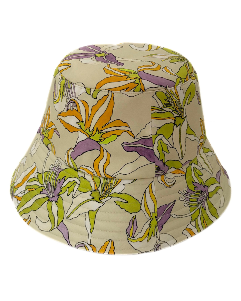 PRINTED COTTON BUCKET HAT: TIGERLILY: YELLOW