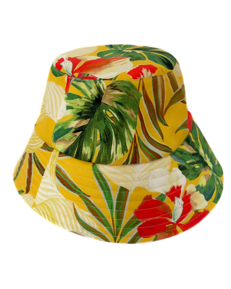 PRINTED COTTON BUCKET HAT: TROPICAL: BUTTER