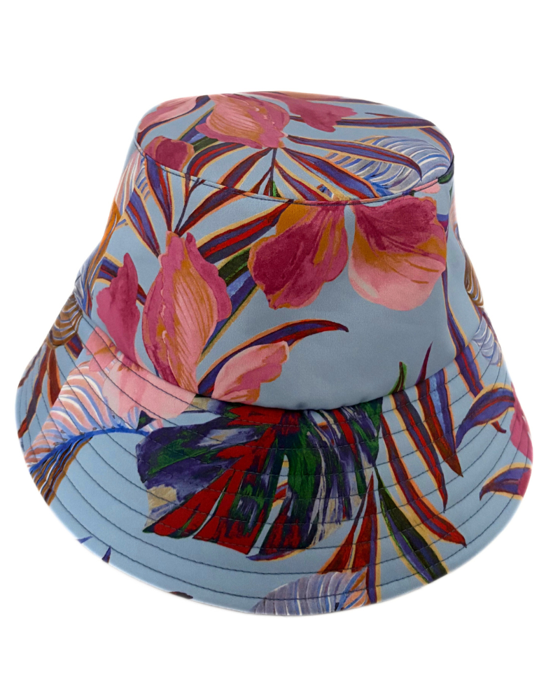 PRINTED COTTON BUCKET HAT: TROPICAL: BLUE