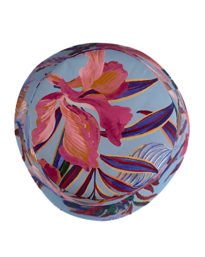 PRINTED COTTON BUCKET HAT: TROPICAL: BLUE