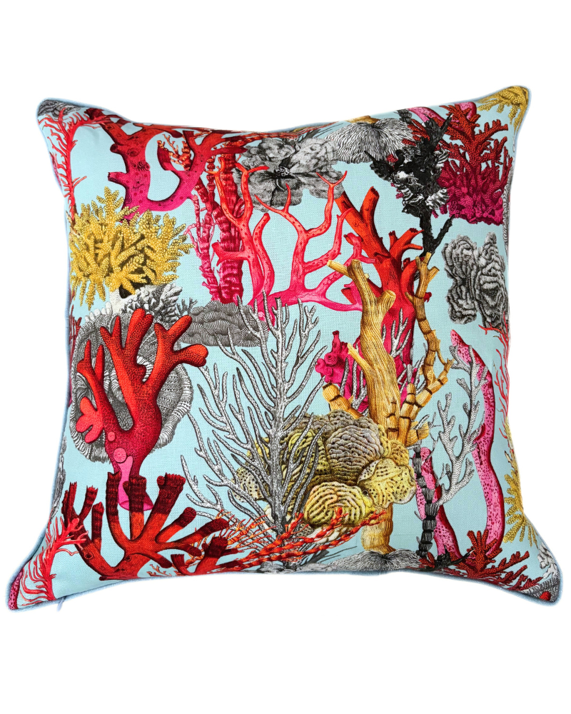LINEN PILLOW CORAL: TURQUOISE 21"x21"
