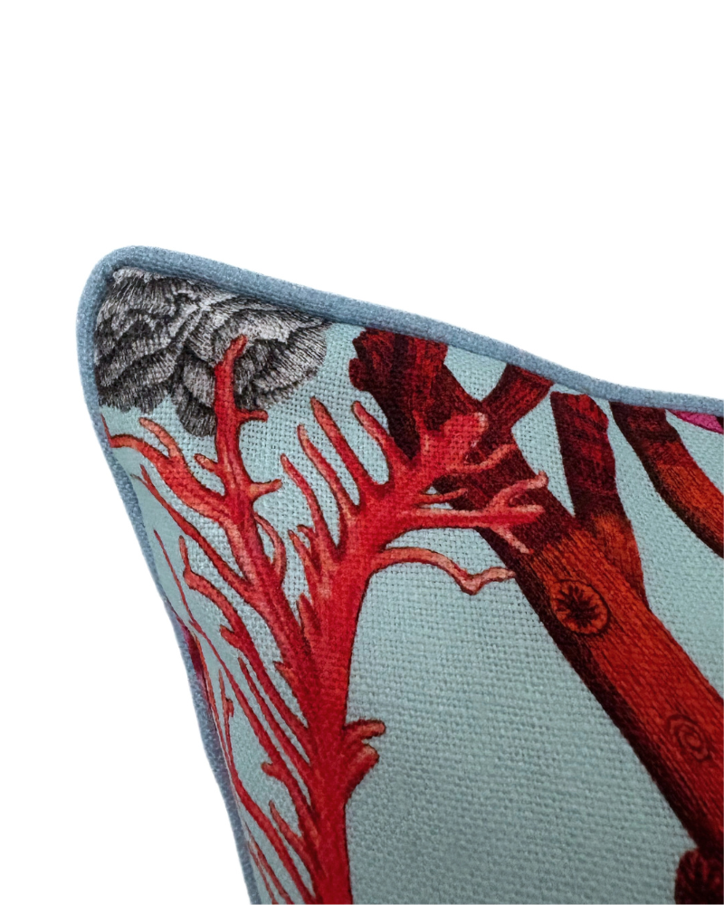 LINEN PILLOW CORAL: TURQUOISE 21"x21"