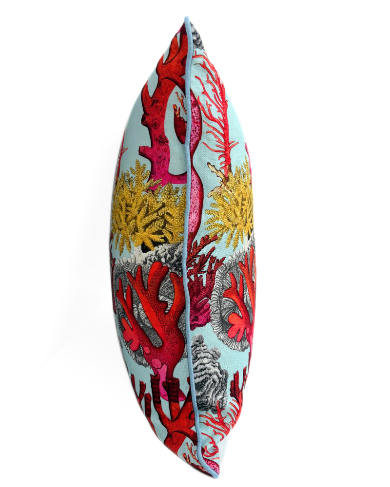 LINEN PILLOW CORAL: TURQUOISE 21"x21"