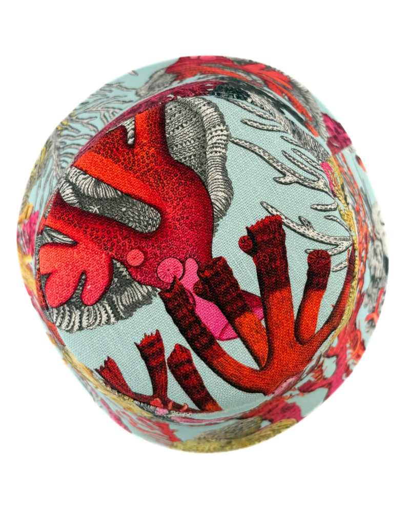 PRINTED LINEN HAT: CORAL: TURQUOISE