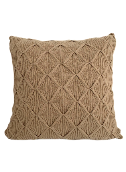 COMO : CASHMERE KNITTED ARGYLE PILLOW 26" x 26" : CAMEL