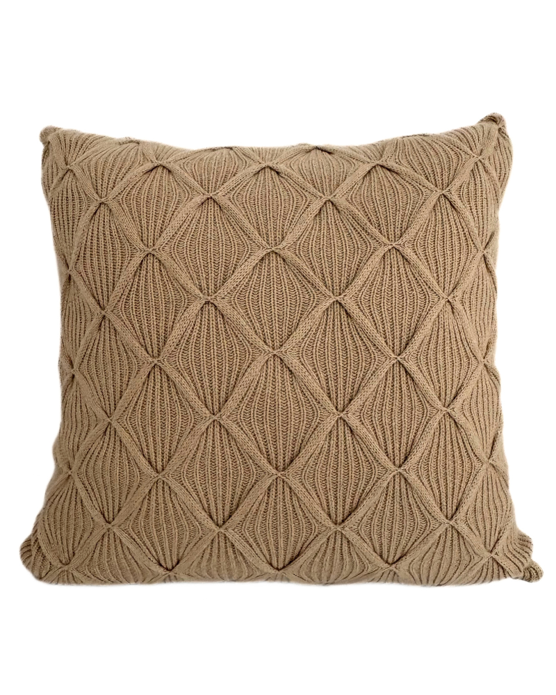 COMO : CASHMERE KNITTED ARGYLE PILLOW 26" x 26" : CAMEL