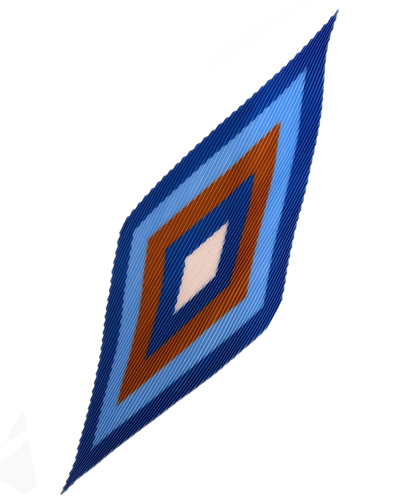PLEATED SILK SCARF : SQUARE PRINT : BLUE