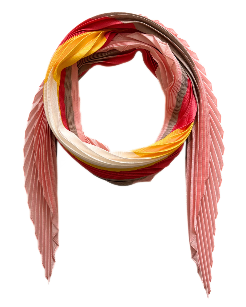 PLEATED SILK SCARF : SQUARE PRINT : PINK