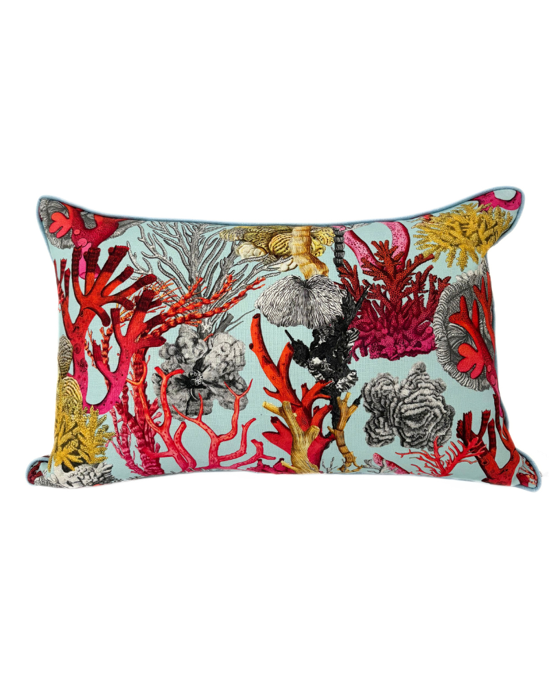 LINEN PILLOW CORAL: TURQUOISE 16"x24"