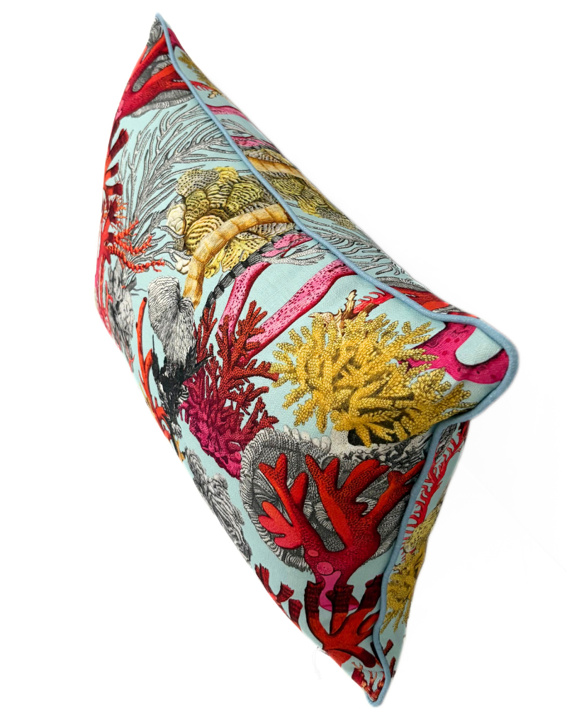 LINEN PILLOW CORAL: TURQUOISE 16"x24"