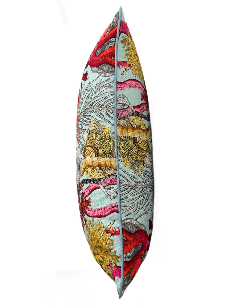 LINEN PILLOW CORAL: TURQUOISE 16"x24"