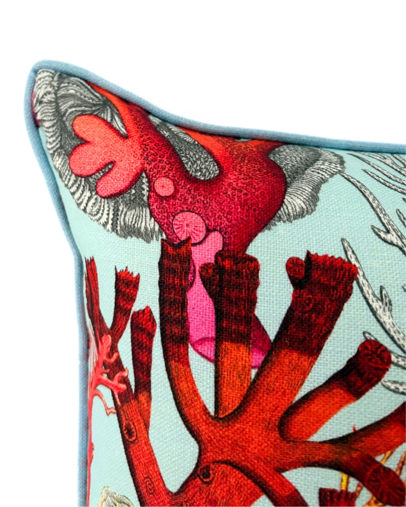 LINEN PILLOW CORAL: TURQUOISE 16"x24"