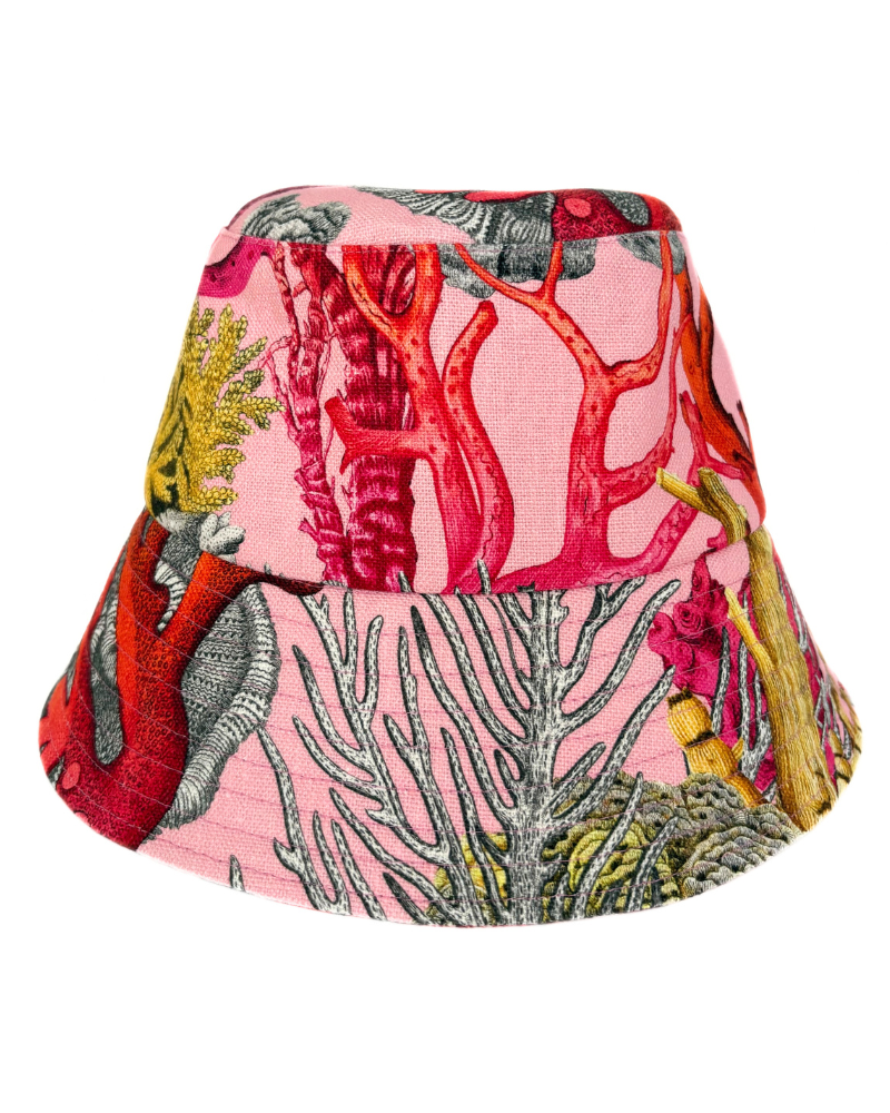 PRINTED LINEN HAT : CORAL : PINK
