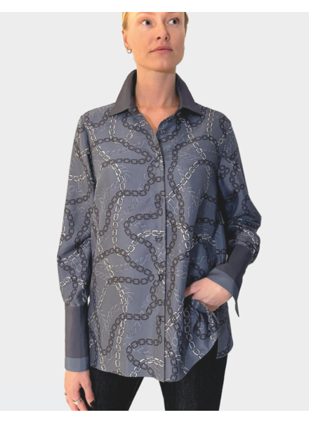COLLARED SILK PRINTED SHIRT: DEVON: BLUE
