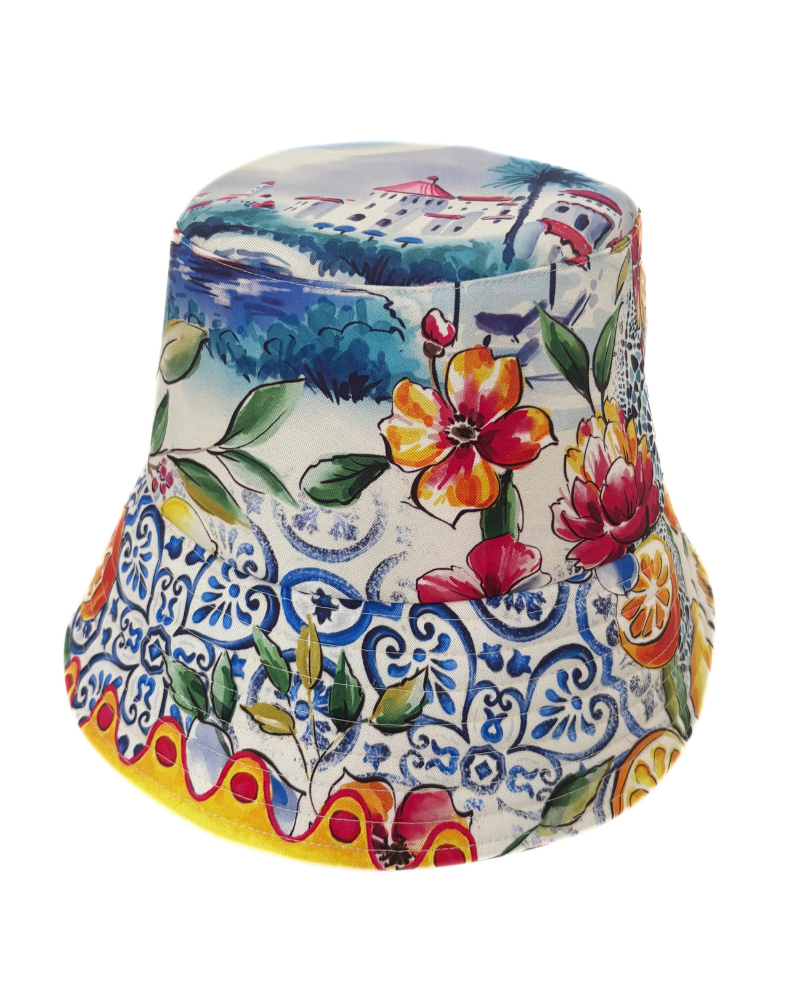 PRINTED COTTON HAT: CAPRI: BLUE