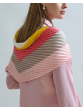 PLEATED SILK SCARF : SQUARE PRINT : PINK