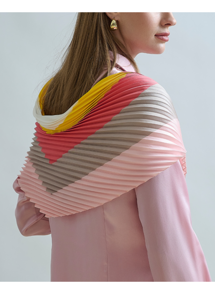 PLEATED SILK SCARF : SQUARE PRINT : PINK