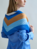 PLEATED SILK SCARF : SQUARE PRINT : BLUE