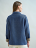 CASHMERE BUTTON DOWN SHIRT JACKET: NAVY BLUE- BEIGE