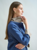 CASHMERE BUTTON DOWN SHIRT JACKET: NAVY BLUE- BEIGE