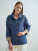 CASHMERE BUTTON DOWN SHIRT JACKET: NAVY BLUE- BEIGE