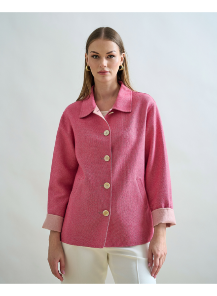 CASHMERE BUTTON DOWN SHIRT JACKET: PINK