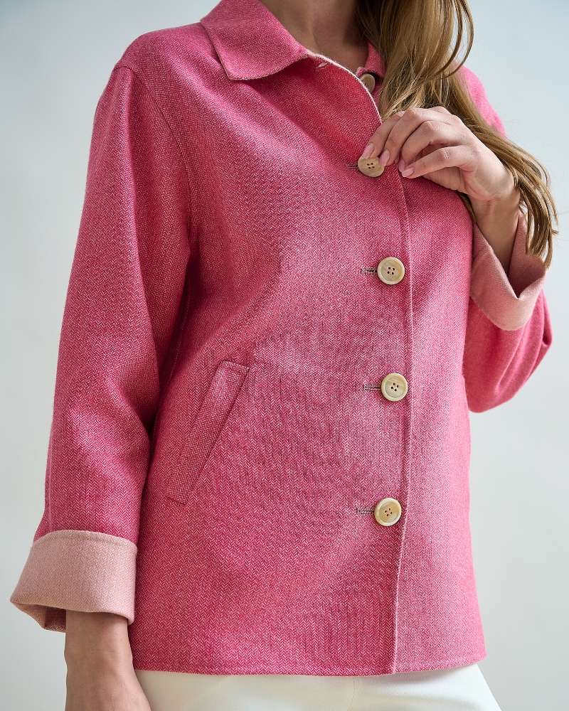 CASHMERE BUTTON DOWN SHIRT JACKET: PINK