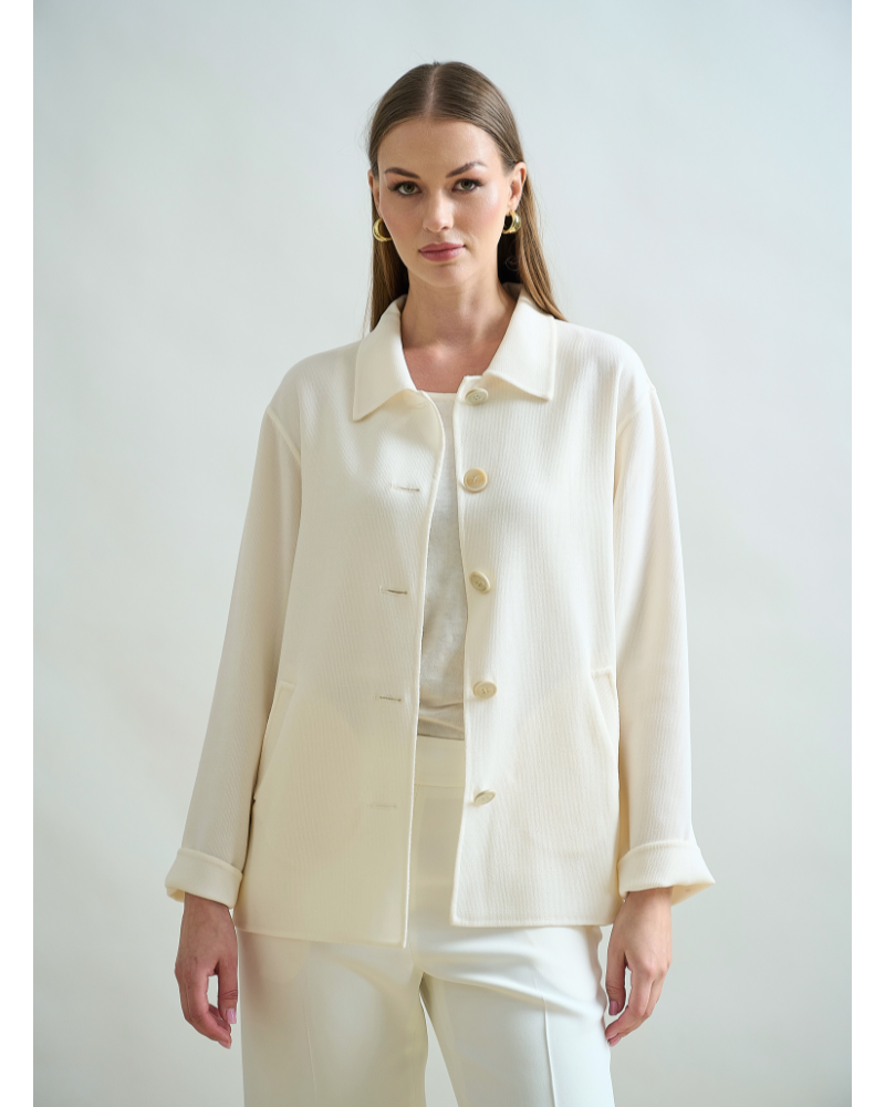 BUTTON DOWN WOOL CREPE SHIRT JACKET: IVORY