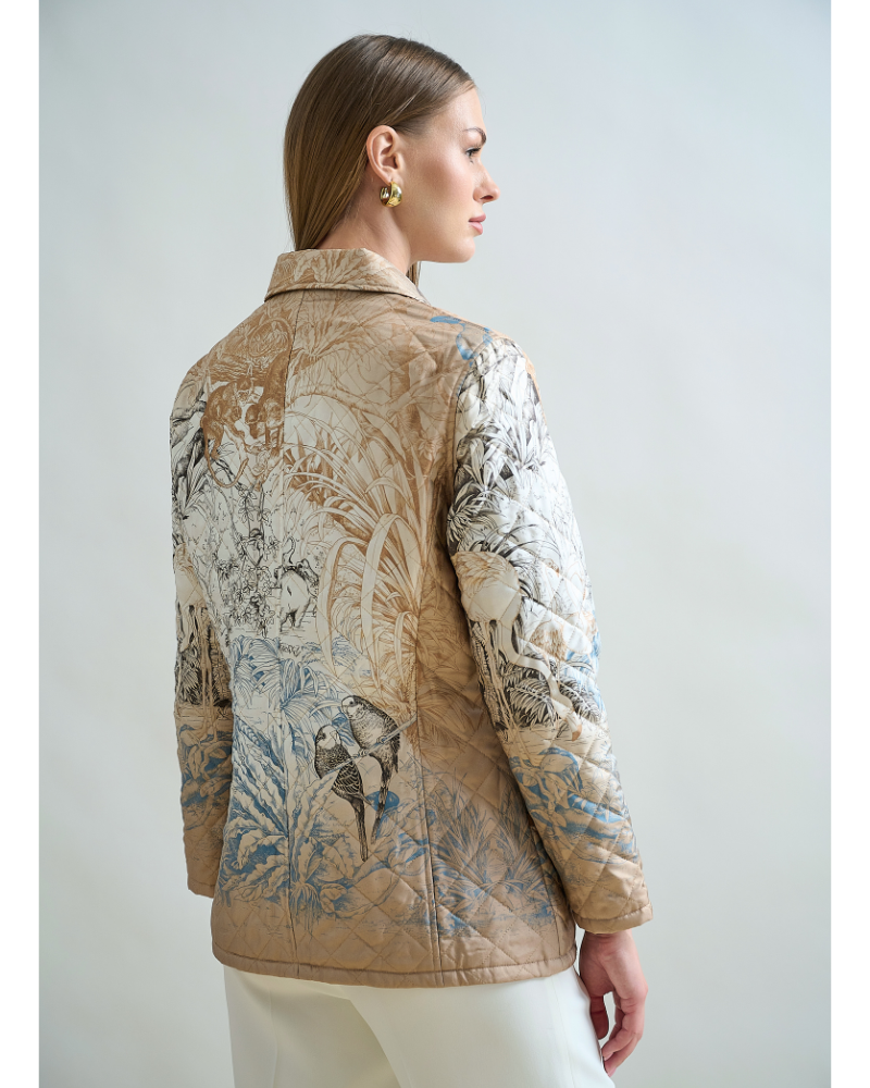 SILK PRINTED QUILTED JACKET: SAFARI: BEIGE