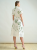 NO WAIST HALFSLEEVEES  DRESS: IVORY: GREEN FLORAL EMBROIDERY