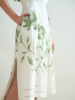 NO WAIST HALFSLEEVEES  DRESS: IVORY: GREEN FLORAL EMBROIDERY