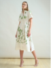 NO WAIST HALFSLEEVEES  DRESS: IVORY: GREEN FLORAL EMBROIDERY