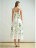 LONG COTTON STRAPS DRESS: IVORY WITH GREEN FLORAL EMBROIDERY
