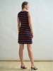 JERSEY SHORT SHIFT DRESS: IVORY  WITH NAVY AND RED VERTICAL STRIPES
