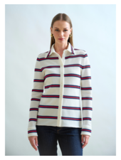 BUTTON FRONT SHIRT : JERSEY: IVORY  WITH STRIPES