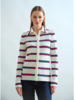BUTTON FRONT SHIRT : JERSEY: IVORY  WITH NAVY AND RED STRIPES