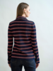 BUTTON FRONT SHIRT : JERSEY: NAVY BLUE WITH RED AND WHITE STRIPES