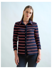 BUTTON FRONT SHIRT : JERSEY: NAVY BLUE WITH  STRIPES