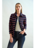 BUTTON FRONT SHIRT : JERSEY: NAVY BLUE WITH RED AND WHITE STRIPES