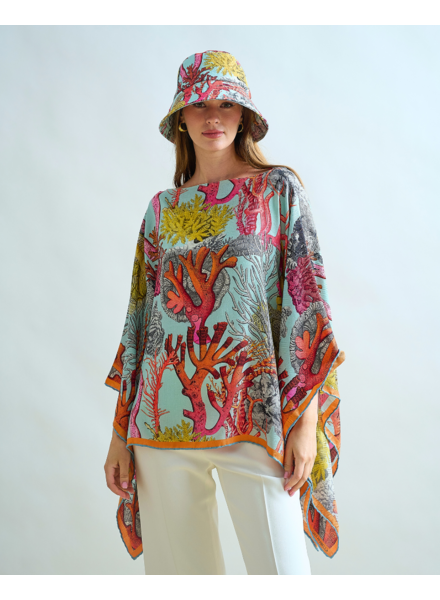 PRINTED LINEN HAT: CORAL: TURQUOISE