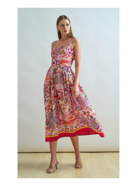 LONG POET SILK DRESS: CAPRI PRINT: PINK